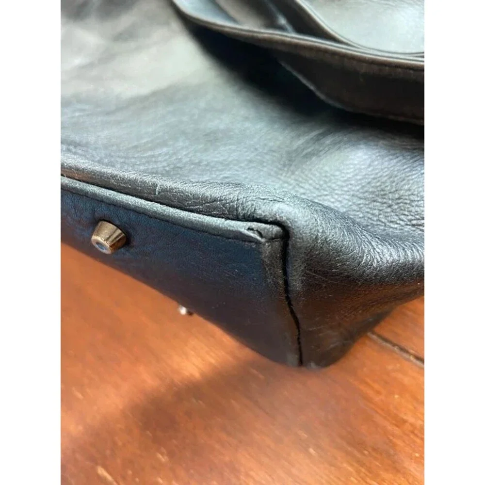 Perlina Leather Tote Bag Purse Black 18” Women's with lock charm